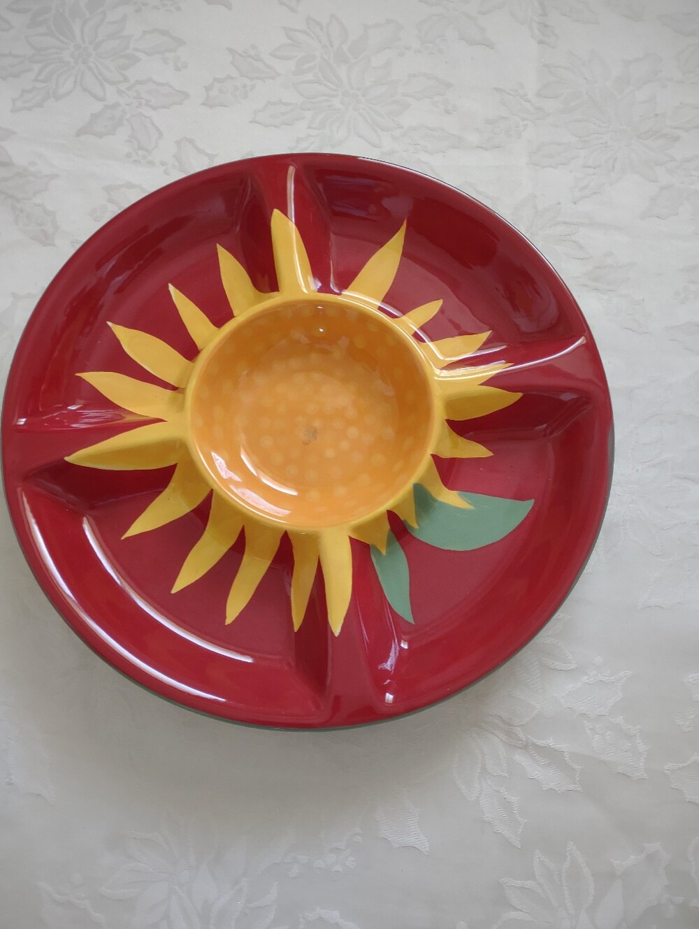 TAG Ceramics Red Yellow Sunflower Platter Chip And Dip